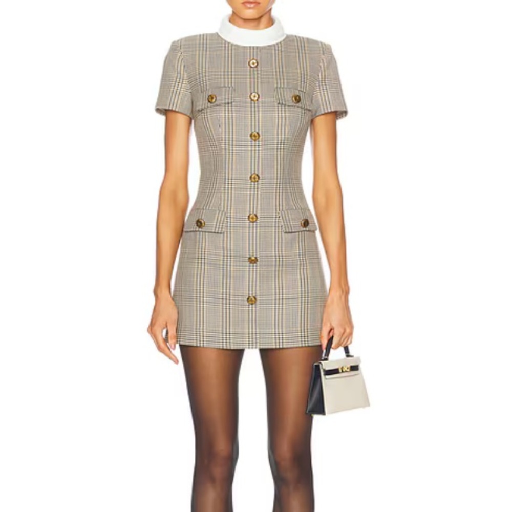 Self portrait check wool mini dress